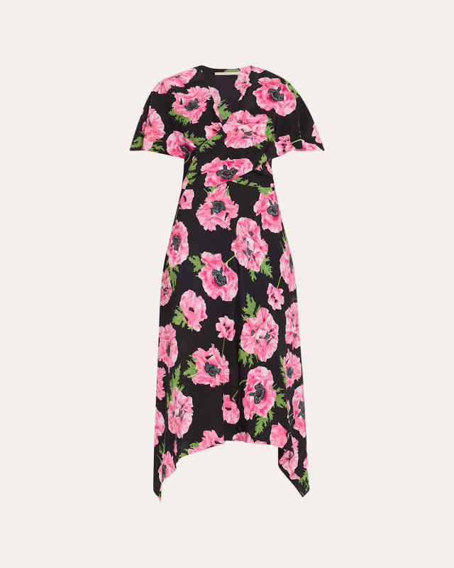 Floral Print Asymmetric Midi Dress
